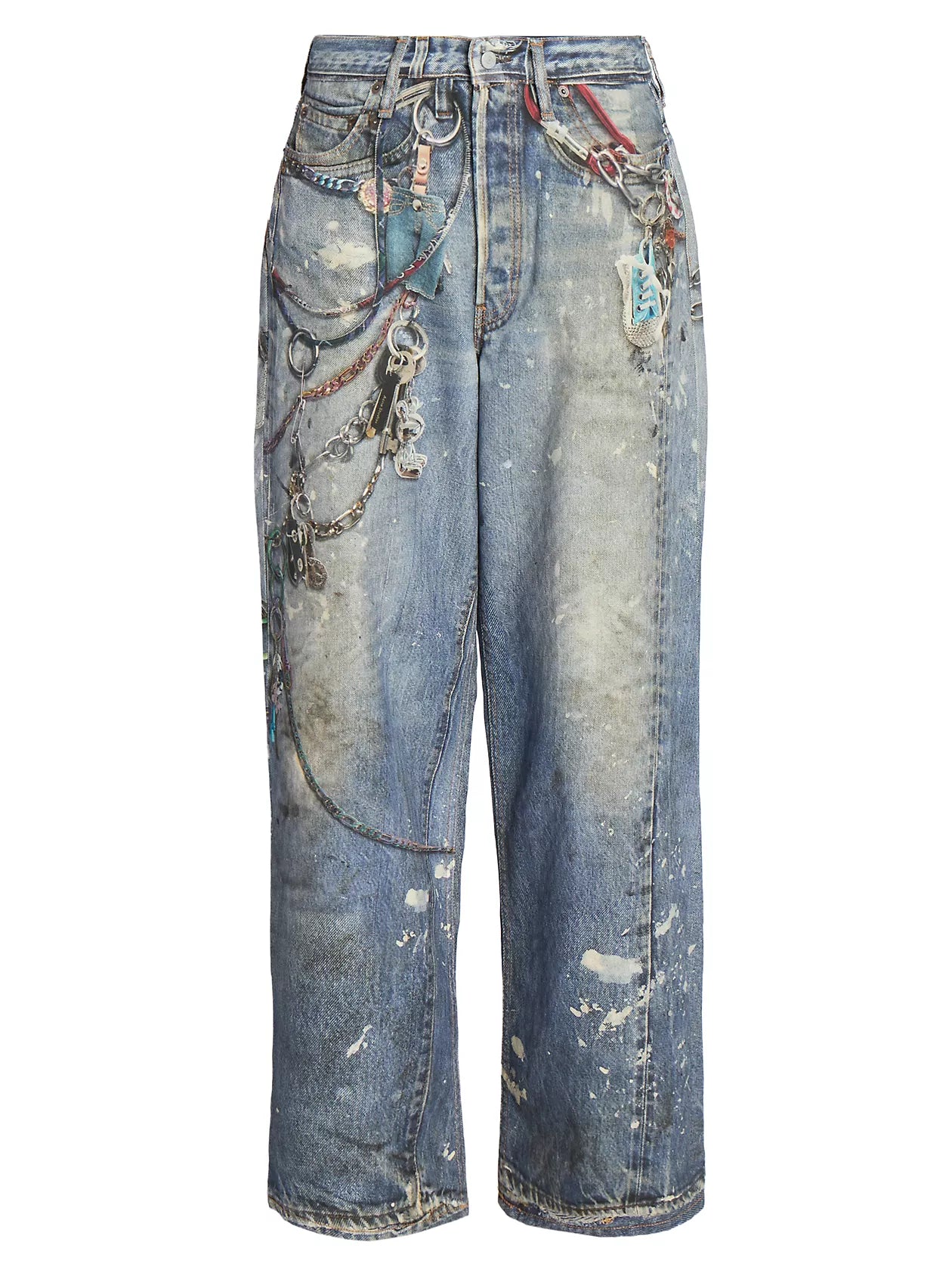 CHAINED PRINT DENIM JORTS