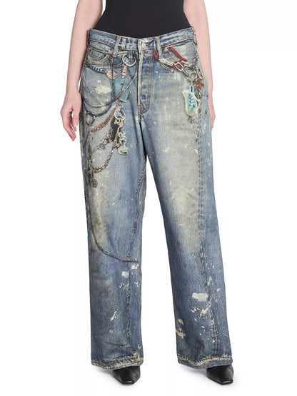 CHAINED PRINT DENIM JORTS