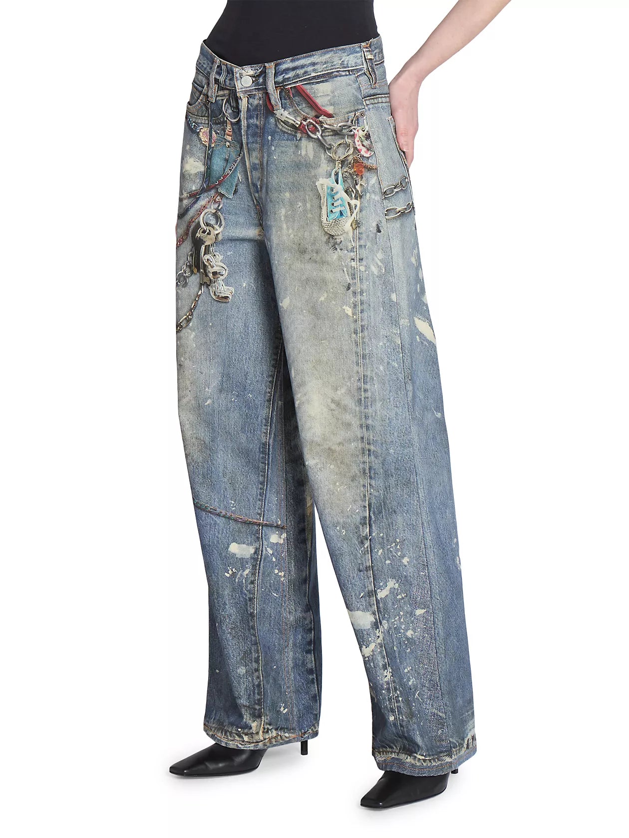 CHAINED PRINT DENIM JORTS