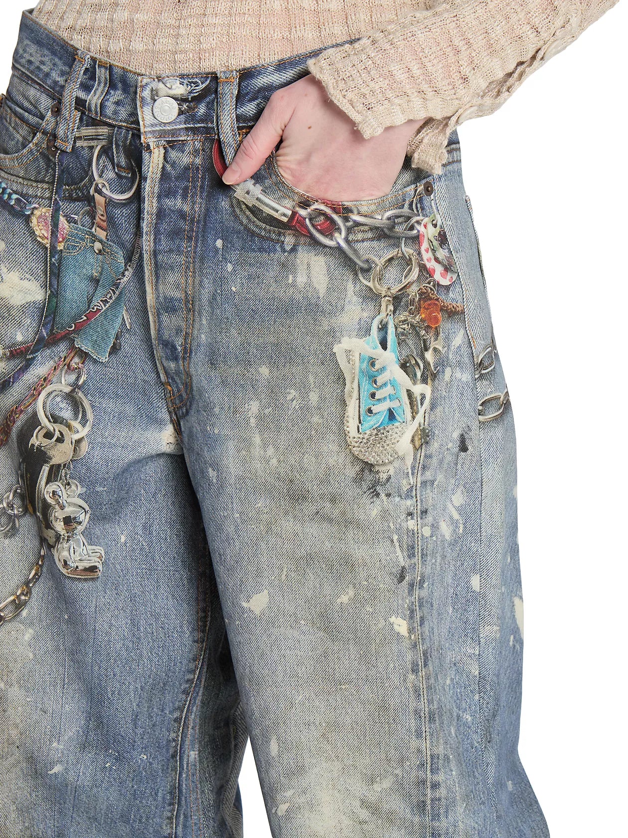 CHAINED PRINT DENIM JORTS