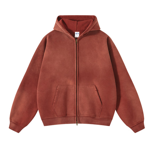 SPRAY-DYED VINTAGE DOUBLE-ZIPPERED HOODIE