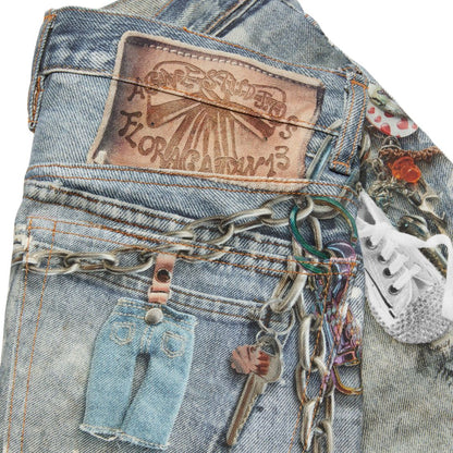 CHAINED PRINT DENIM JORTS